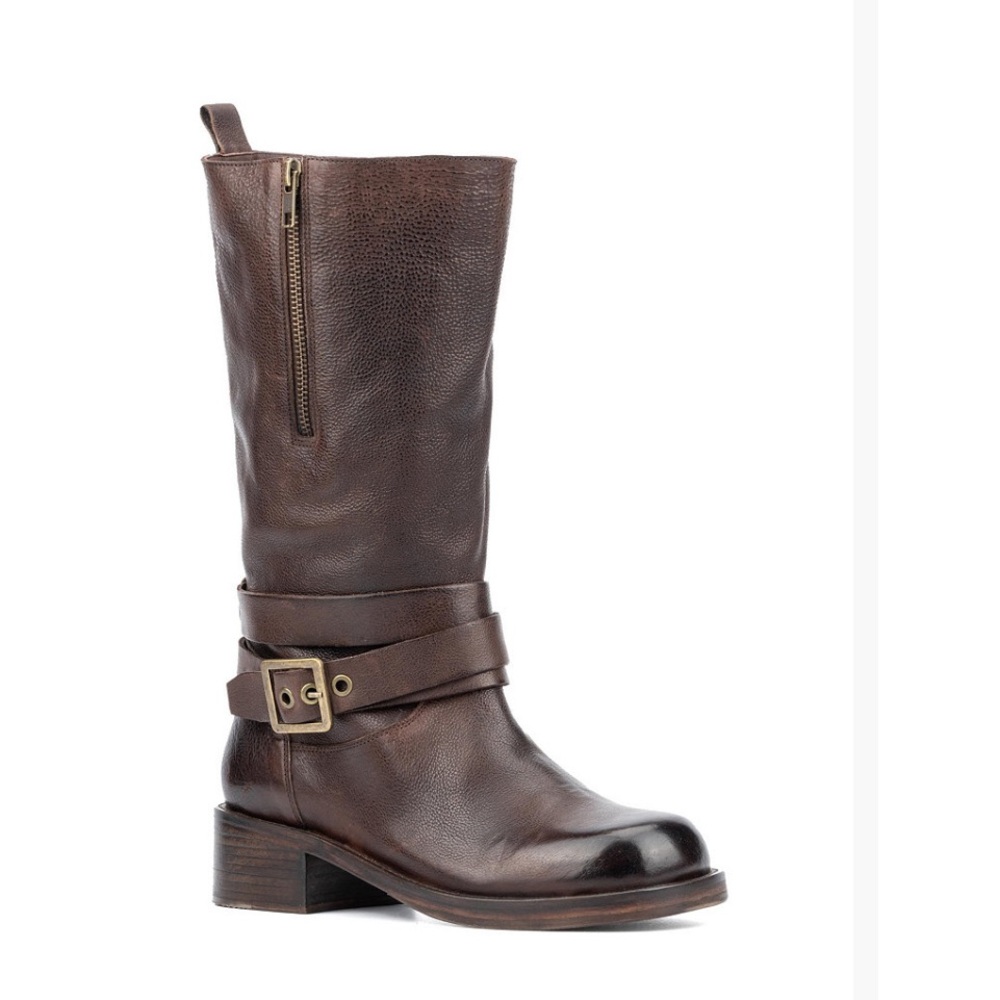 Brown Leather contemporary combat style Boots